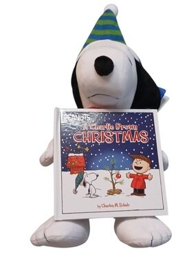 Peanuts -Plush Snoopy Wearing Nite-Cap, Attached Book, A Charlie Brown Christmas